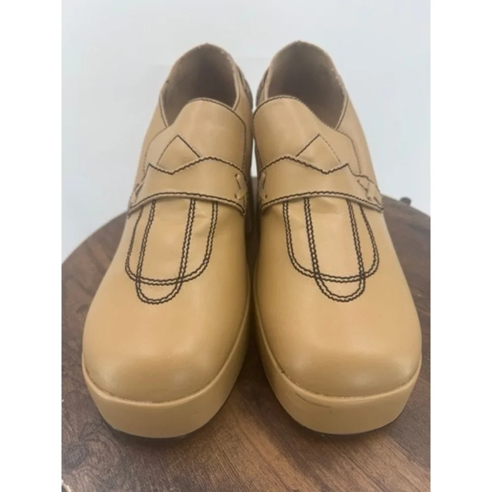 Funtasma Womens Tan Platform Block Heel Loafer Shoes SZ 11 Disco 70s Retro